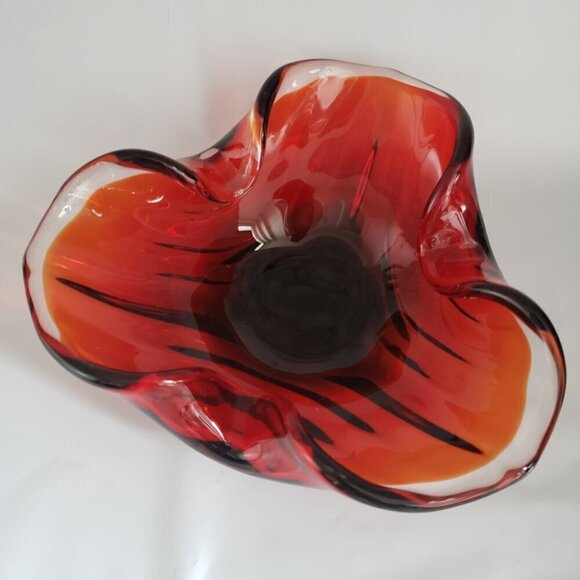 Vintage Murano Style Red & Clear Glass Candy Trinket Dish Ashtray - Picture 5 of 10